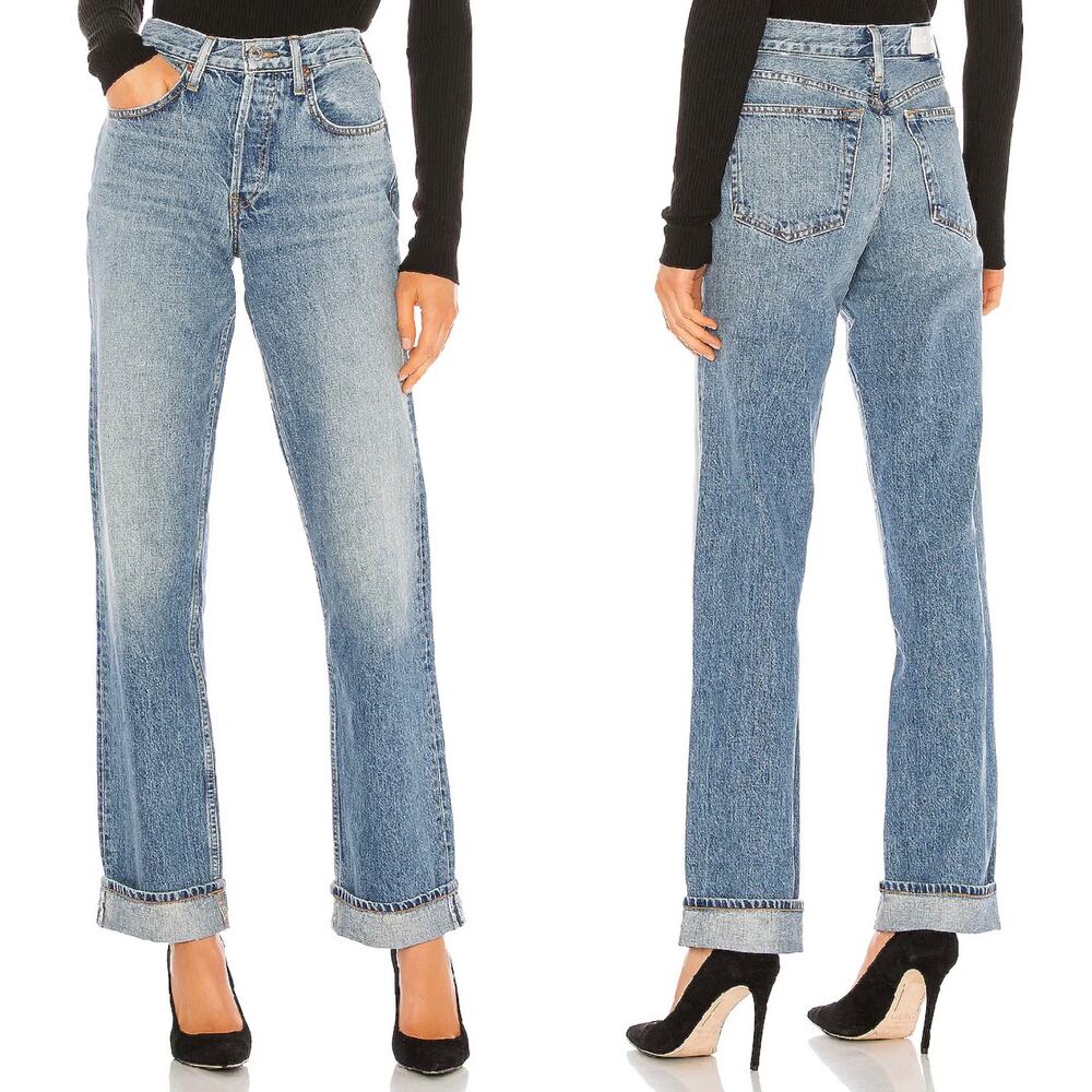 RE/DONE Originals 90s Relaxed Straight Jeans Medium Speckle Women’s Size 26 USA